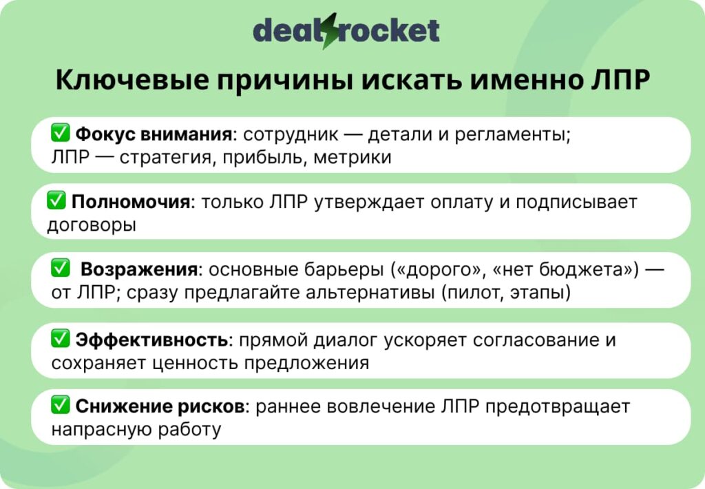 Ключевые причины искать именно ЛПР